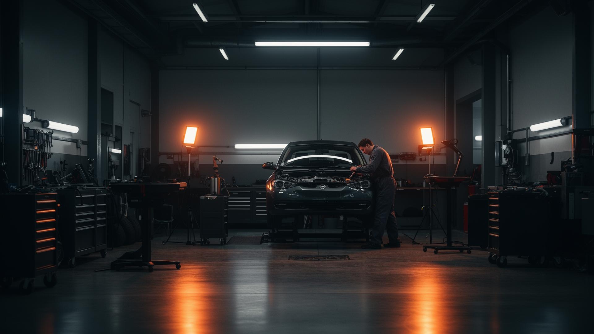 Mechanic working on a vehicle inside Harris Automotive workshop